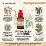 homeopathic medicine for rheumatism, homeopathic remedy for muscle stiffness, homeopathic medicine for headaches, remedy for rheumatic pain, german homeopathic dilution, homeopathy for joint pain, franciscea uniflora uses