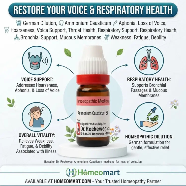 Ammonium Causticum Dilution for Aphonia, Loss of Voice, Hoarseness, Voice Support, Throat Health, Respiratory Support, Respiratory Health, Bronchial Support, Mucous Membranes,