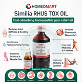 rheumatic pain homeopathic oil, homeopathic oil for sprains, muscle stiffness oil, natural pain relief massage oil, Rhus tox medicated oil, homeopathic anti inflammatory oil, fast absorbing pain relief oil