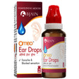 Omeo Ear Drops packaging and bottle with BJAIN branding on a white background