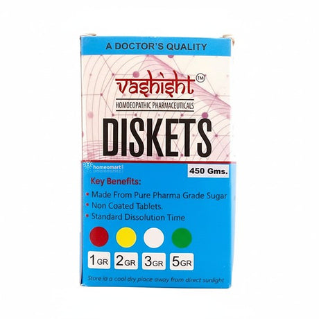 Vashishth Diskets packaging with blue and white design on a white background