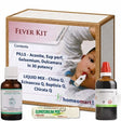Homeopathy fever kit with bottles and packaging on a white background