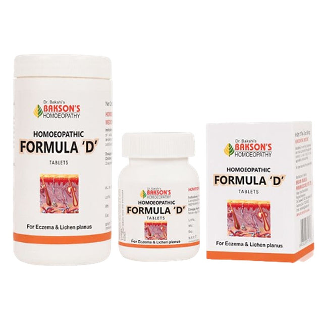 Bakson Formula D tablets, eczema homeopathy medicine, lichen planus homeopathic treatment, homeopathy for skin itching, natural eczema tablets, homeopathic remedy for dry skin,