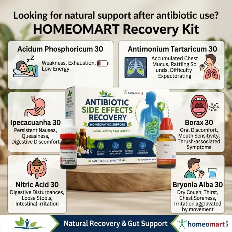 homeopathy for diarrhea after antibiotics, nausea after antibiotics homeopathy, post antibiotic recovery support, homeopathic detox after antibiotics, homeopathy for medication side effects, natural digestive recovery remedies
