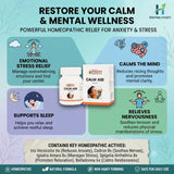 Bakson, Calm Aid, Calm Aid Tablets, Anxiety Relief, Stress Relief, Nervousness, Emotional Stress, Mental Wellness, Calm Mind, Sleep Support, Restlessness, Homeopathy, Homeopathic Tablets, Ignatia Amara, Belladonna, Cedron, Iris Versicolor, Spigelia, Relaxation, Nervous System, Emotional Health, Natural Calm, Non Habit Forming