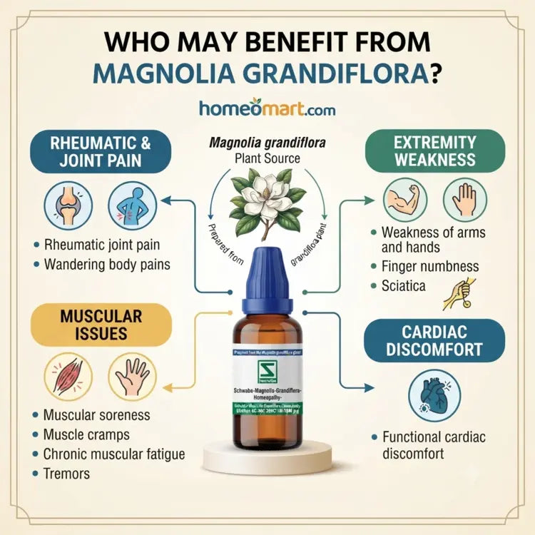 Homeopathic Sciatica Remedy, Homeopathic Nerve Pain Medicine, Homeopathic Muscle Weakness Remedy, Homeopathic Joint Pain Medicine, Rheumatic Pain Homeopathy, Magnolia Grandiflora Drops