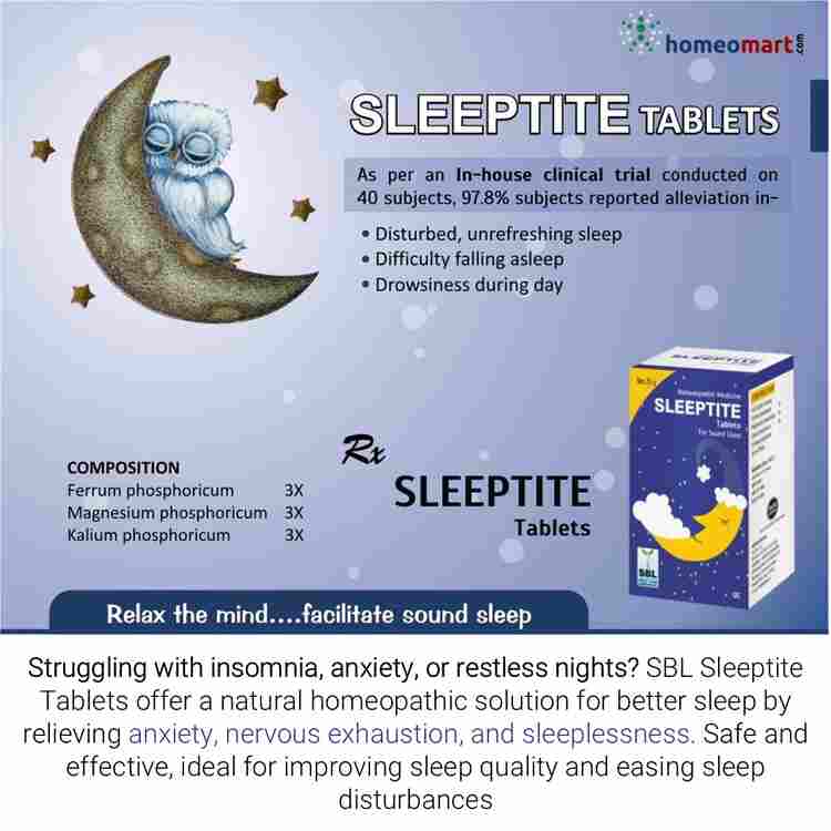 insomnia relief tablets in homeopathy, SBL Sleeptite for sleeplessness, SBL Sleeptite for restlessness, SBL Sleeptite for disturbed sleep, homeopathic support for insomnia, homeopathic tablets for difficulty sleeping, homeopathic support for stress related sleeplessness, homeopathic remedy for nervous exhaustion and sleep, homeopathic tablets for mental fatigue and sleeplessness