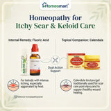 keloid itching treatment, natural relief for itchy scar tissues, calendula to cool itchy irritated keloid, best homeopathic medicine for surgical keloid scars, Thiosinaminum for keloids, homeopathy for burn scars and keloids