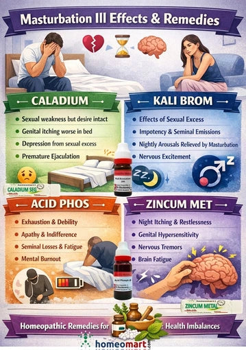 Homeopathic remedies for masturbation effects with illustrations and text.