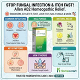 Allen A02, Allen Homeopathy, Anti Fungal Drops, Ringworm, Tinea Corporis, Athlete Foot, Tinea Pedis, Jock Itch, Tinea Cruris, Nail Fungus, Onychomycosis, Skin Fungus, Fungal Infection, Fungal Itching, Itchy Skin, Skin Rash, Homeopathic Drops, Echinacea, Tellurium, Sulphur Iodatum, Zincum Metallicum, Natural Skin Care, Skin Infection, Homeopathy
