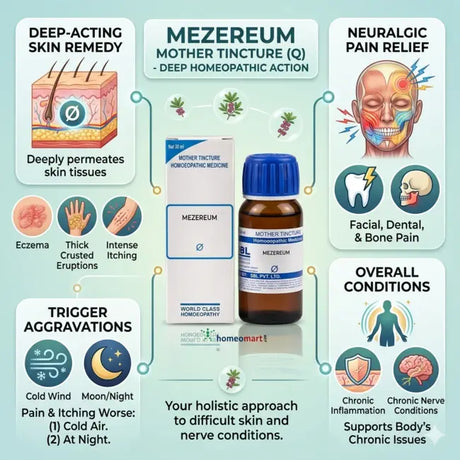 mezereum mother tincture q uses, mezereum homeopathy uses, eczema homeopathic remedy, neuralgia homeopathy medicine, skin eruptions treatment
