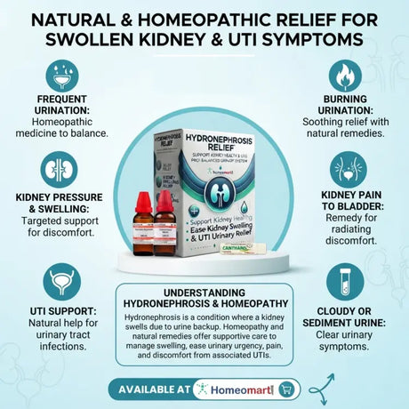 hydronephrosis, kidney support, kidney swelling, urinary health, urinary tract infection, UTI support, Berberis Vulgaris, Cantharis, Solidago, Apis Mellifica, Arsenicum Album, Nitric Acid, Phosphorus, Sarothamnus Scoparius, Argentum Metallicum, Apocynum, bladder health, burning urination,