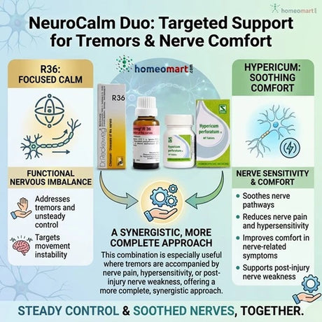 homeopathy combination of R36 drops and Hypericum Perf Tabs Supports controlled movement & relaxed nerve