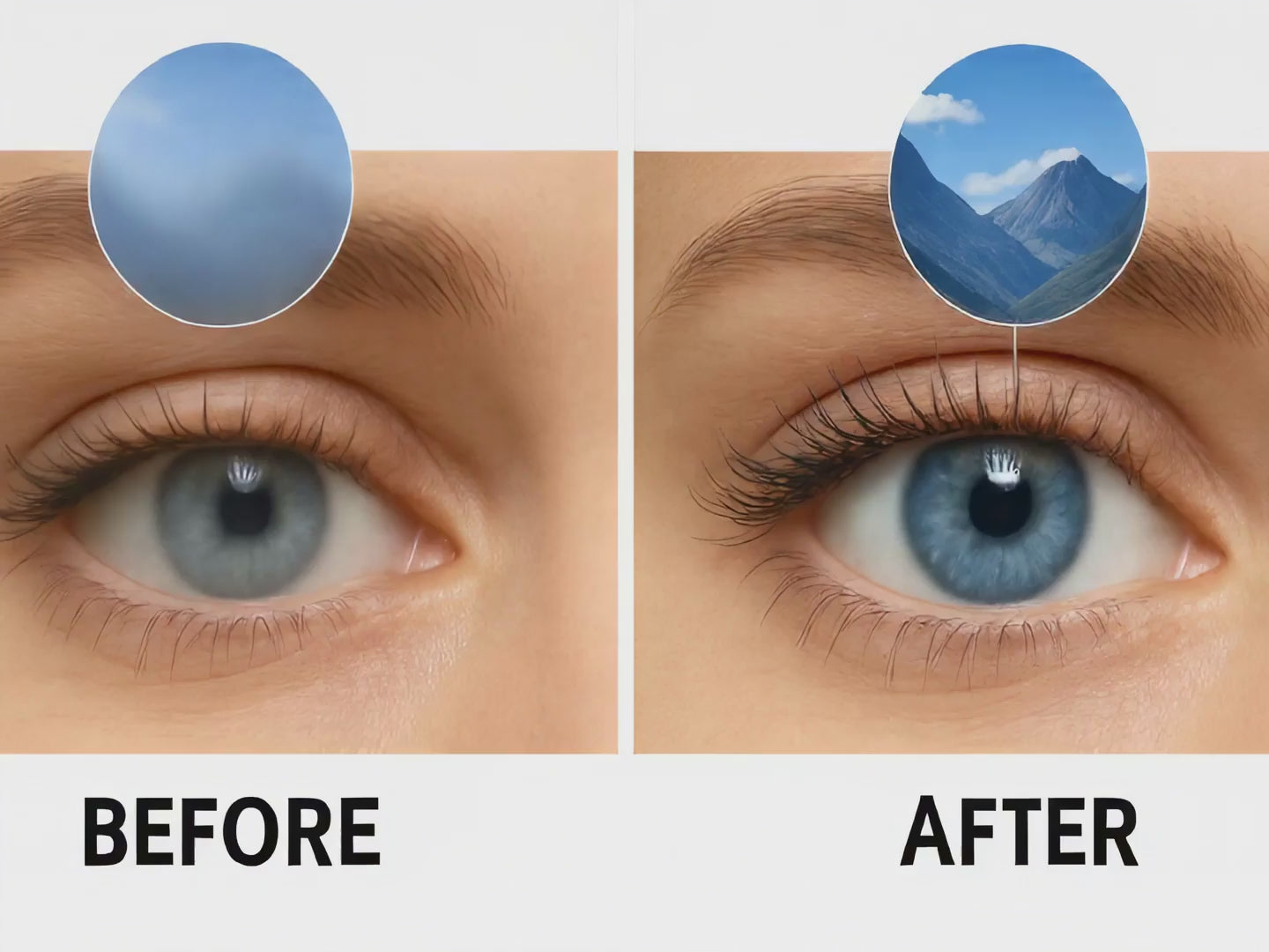 vidoe showing blur dim vision and a  homeopathy kit box followed by clear vision image 