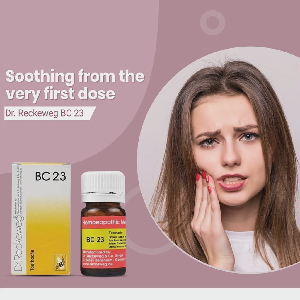 a 6 sec video showing lady with tooth pain and bottle of BC23 tablets 