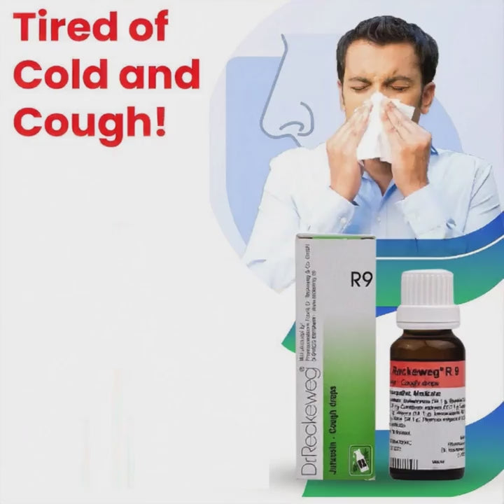 10 second video showing a man and woman suffering cough and cold and medicine bottles of Homeopathy R9, B33, SBL drops No 9 and WL 7 
