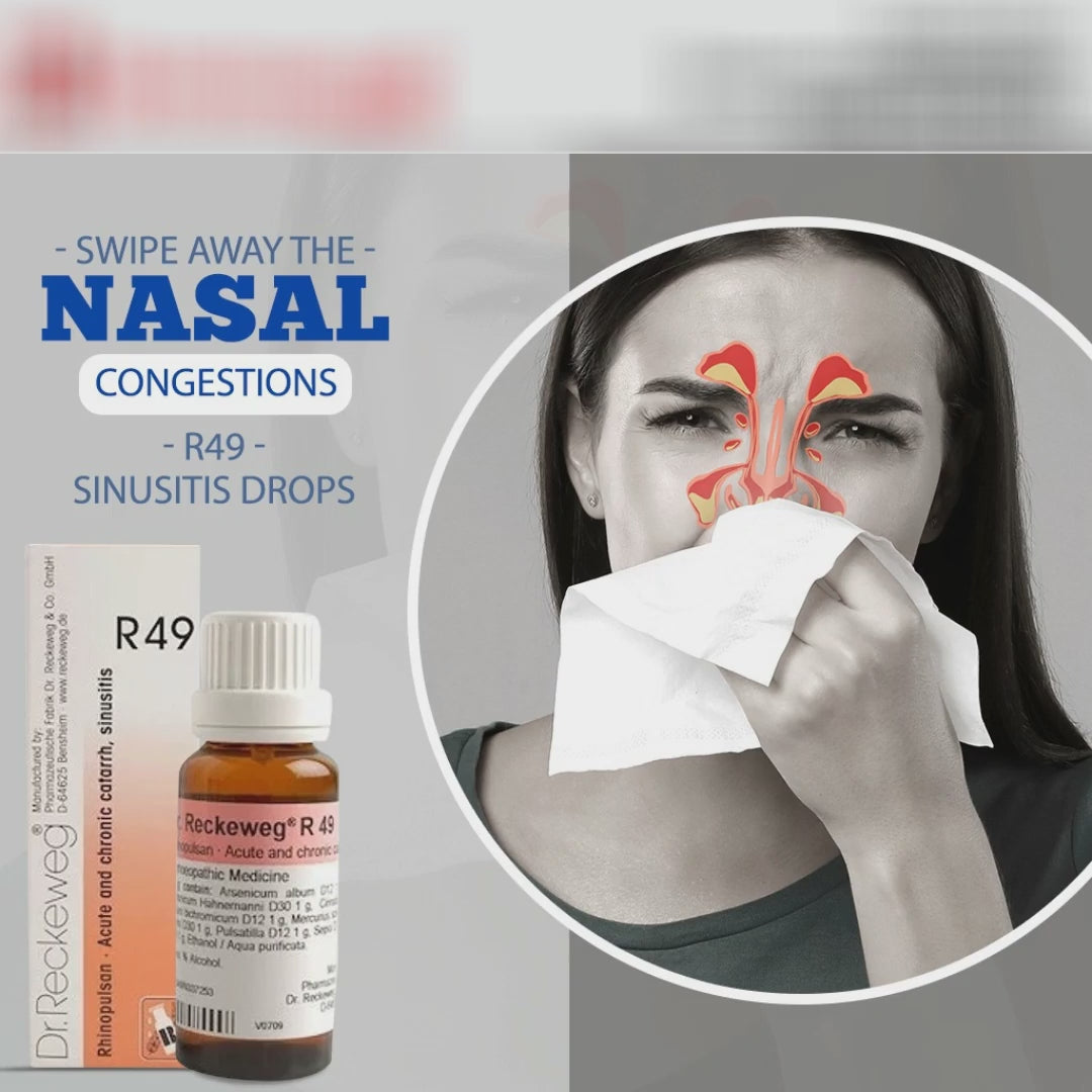 video showing a lady with a stuffy nose  and sinusitis getting relief from R49 drops