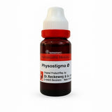 Bottle of Physostigma with a red cap on a white background