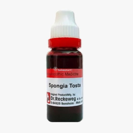 Bottle of Spongia Tosta homeopathic medicine by Dr. Reckeweg on a white background