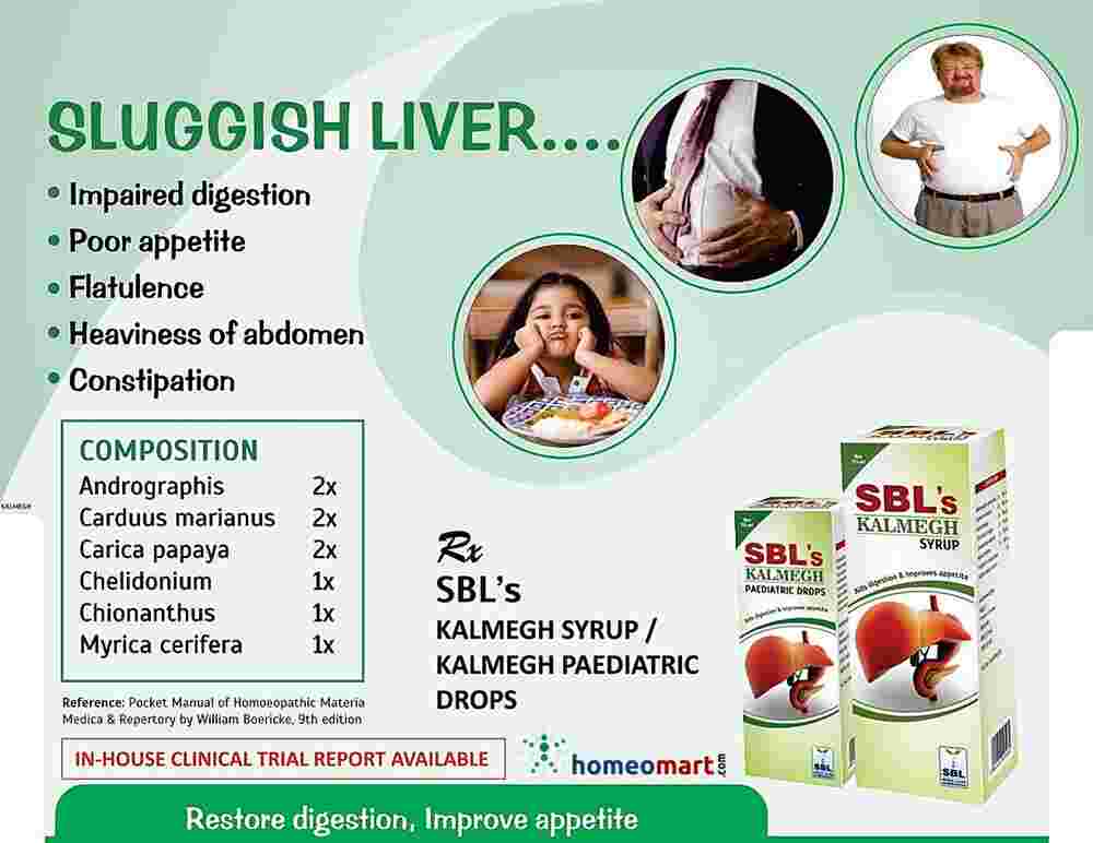 Elevate your digestive health with SBL Kalmegh Drops &amp; Syrup. Revives sluggish liver complaints