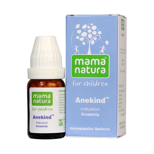 Mama Natura for children Anekind medicine bottle and packaging on a white background