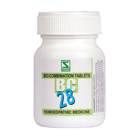 White bottle of Bio-Combination Tablets BC 28 on a white background