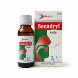 Senadryl bottle and box on a white background