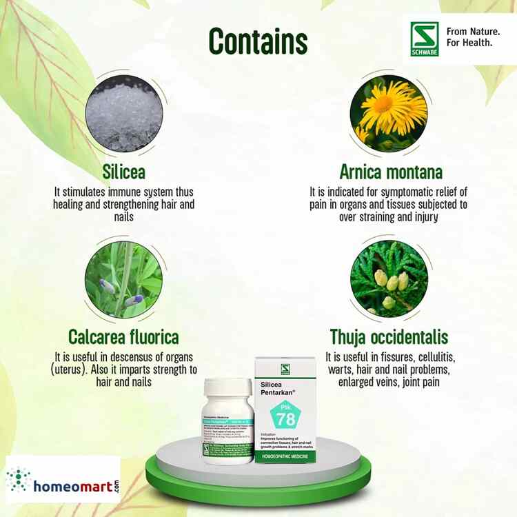 health benefits of silicea, arnica, calcarea fluorica and Thuja in Silicea pentarkan tablets