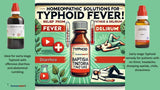 infographic showing homeopathy bottles with indications for typhoid symptoms