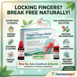 causticum for contracture fingers, bryonia for joint inflammation pain, trigger finger homeopathy kit, stenosing tenosynovitis homeopathy