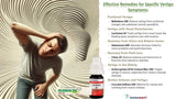 Advertisement for homeo remedies for vertigo symptoms with a person holding their head in dizziness