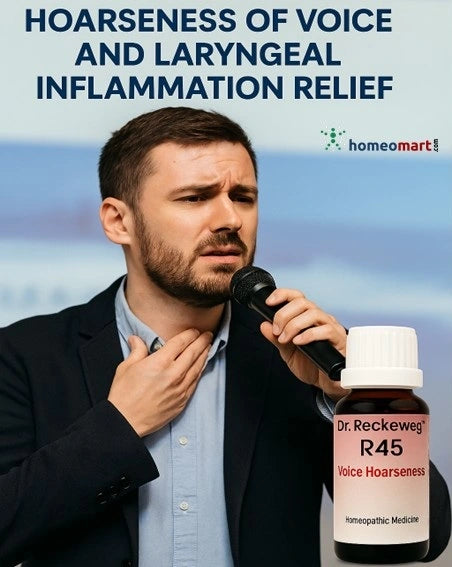 homeopathic relief from  vocal strain, sore throat, or laryngeal issues with R45 drops