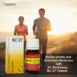Dr. Reckeweg BC 27 tablets and packaging with a couple running in the background.
