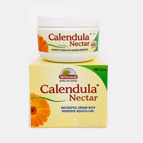 Calendula Nectar antiseptic cream jar and box with Wheczal branding on a white background