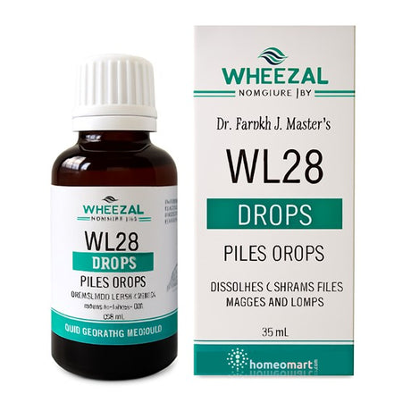 Wheezal WL28 Drops bottle and packaging on a white background