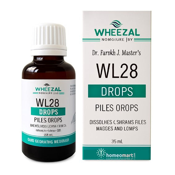 Wheezal WL28 Drops bottle and packaging on a white background