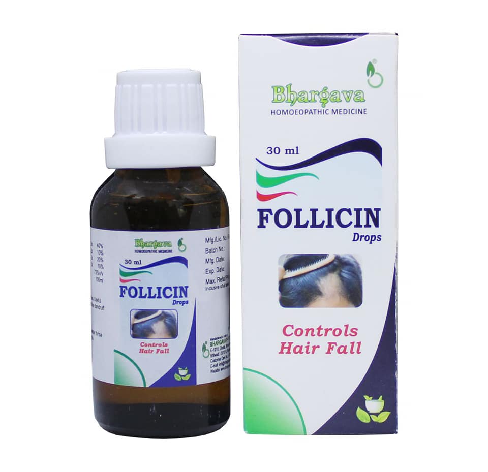 Bhargava Follicin Hair loss homeopathy Drops, Wiesbaden, Jaborandi, acid phos  lycopodium