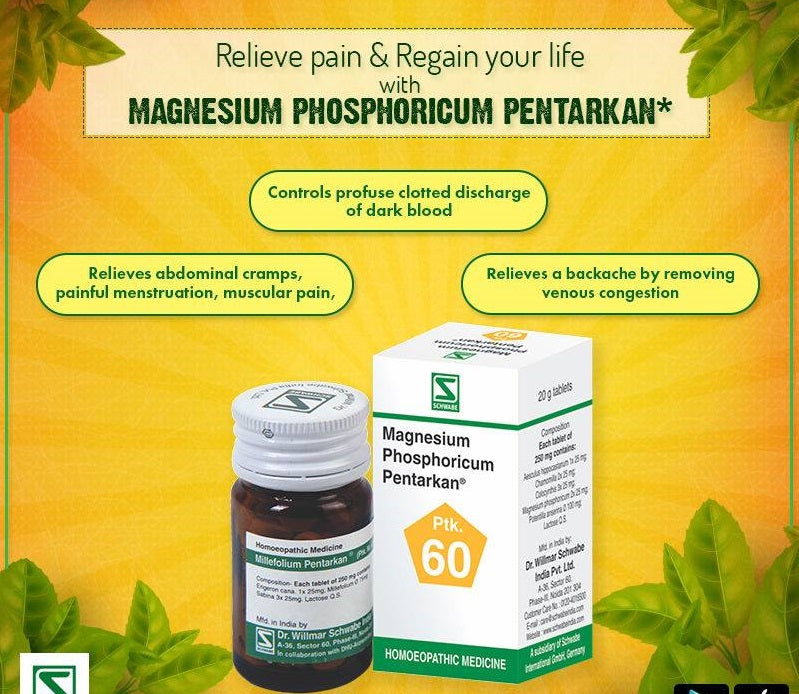 reduce menstrual pain Schwabe India's homeopathic medicine  Magnesium Phosphoricum 6X