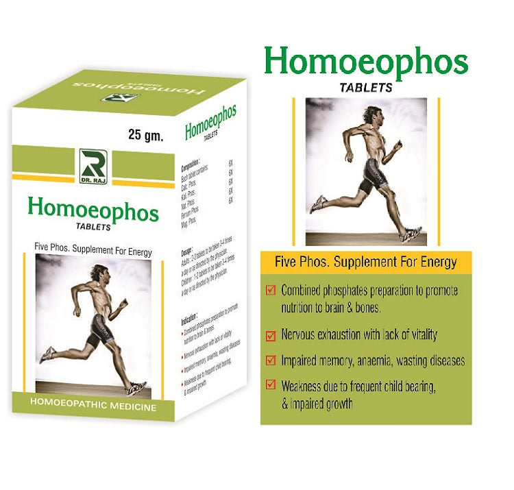 5 phosphates for mental and physical exhaustion, Dr Raj Homeophos Tablets, Homeophos Tablets, homeopathic tissue salts, mental exhaustion tablets, physical exhaustion medicine, nerve tonic homeopathy, brain tonic tablets, homeopathic nerve tonic, Kali Phos tablets, tissue salt combination tablets, nervous weakness medicine, homeopathic energy tablets