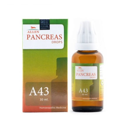 Allen A43 Pancreas Drops, Allen A43 Drops, A43 Pancreas Homeopathy, A43 Pancreas Drops 30ml, Allen Pancreas Drops, homeopathic pancreas drops, homeopathy digestive drops, homeopathic indigestion drops, homeopathic bloating drops, homeopathic abdominal discomfort drops, pancreatic wellness homeopathy, Allen homeopathic drops