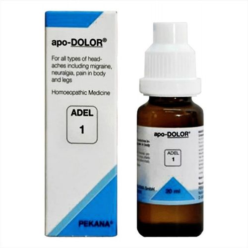 DEL 1 (apo-DOLOR) drops for natural relief from migraines, neuralgia, and muscle pain. Fast-acting formula for stress-induced headaches and weather-sensitive pain. 100% homeopathic and organ-supportive remedy.