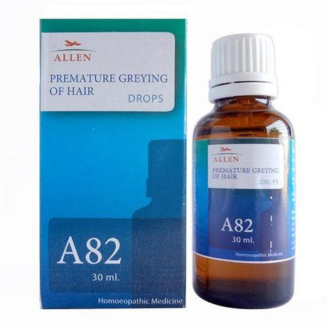 Allen A82 Homeopathy Drops help prevent premature greying, strengthen hair roots, and reduce hair fall. Safe, natural, and effective homeopathic remedy