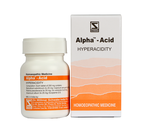 Schwabe Alpha Acid  homeopathy Tablets for Indigestion Hyperacidity, Heartburn.