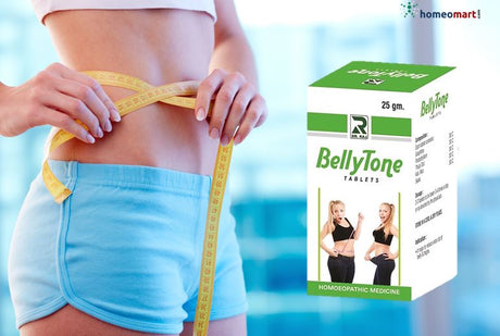 best belly fat reduction medicine, homeopathic tablets for stubborn belly fat, homeopathic tablets for bloating and weight gain, Bellytone for slow digestion and weight gain, Bellytone for fluid retention and weight gain, Graphites Podophyllum Thuja Kali Mur Sepia tablets,