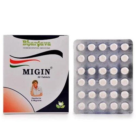 Get relief from migraine, travel nausea, and one-sided headaches with Bhargava Migin. Strengthens nerves, reduces pain. 30 tablets. All-natural homeopathy.