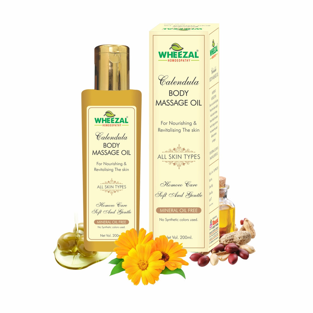 Wheezal Homeopathy Calendula Body Massage Oil with Almond, Olive