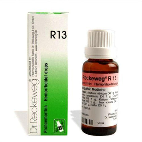 R13 drops provide homeopathic relief from hemorrhoids, anal itching, bleeding, and pain