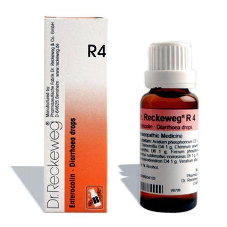 Dr. Reckeweg R4 Drops for fast relief from diarrhoea, cramps & gut inflammation. Natural homeopathic formula with no side effects. 