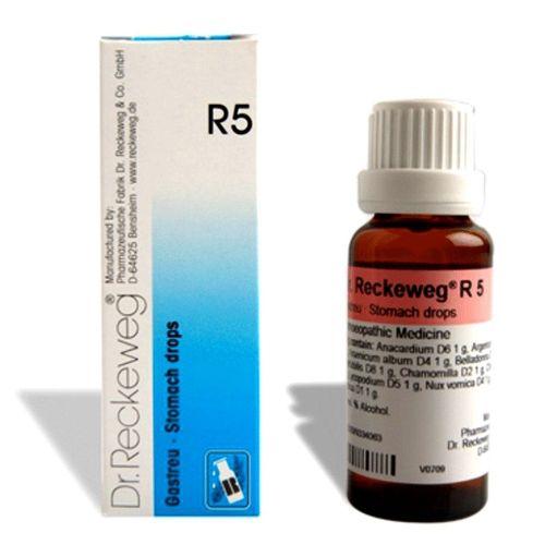 Dr. Reckeweg R5 Drops relieve gastritis, acid reflux & bloating while promoting healthy digestion. German formula, safe & effective