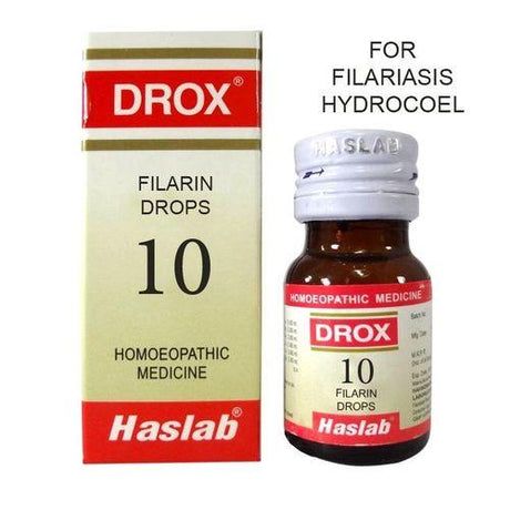 Homeopathic relief for filariasis, hydrocoele & varicose conditions. Drox 10 Filarin drops by Haslab eases swelling, itching & inflammation naturally.

